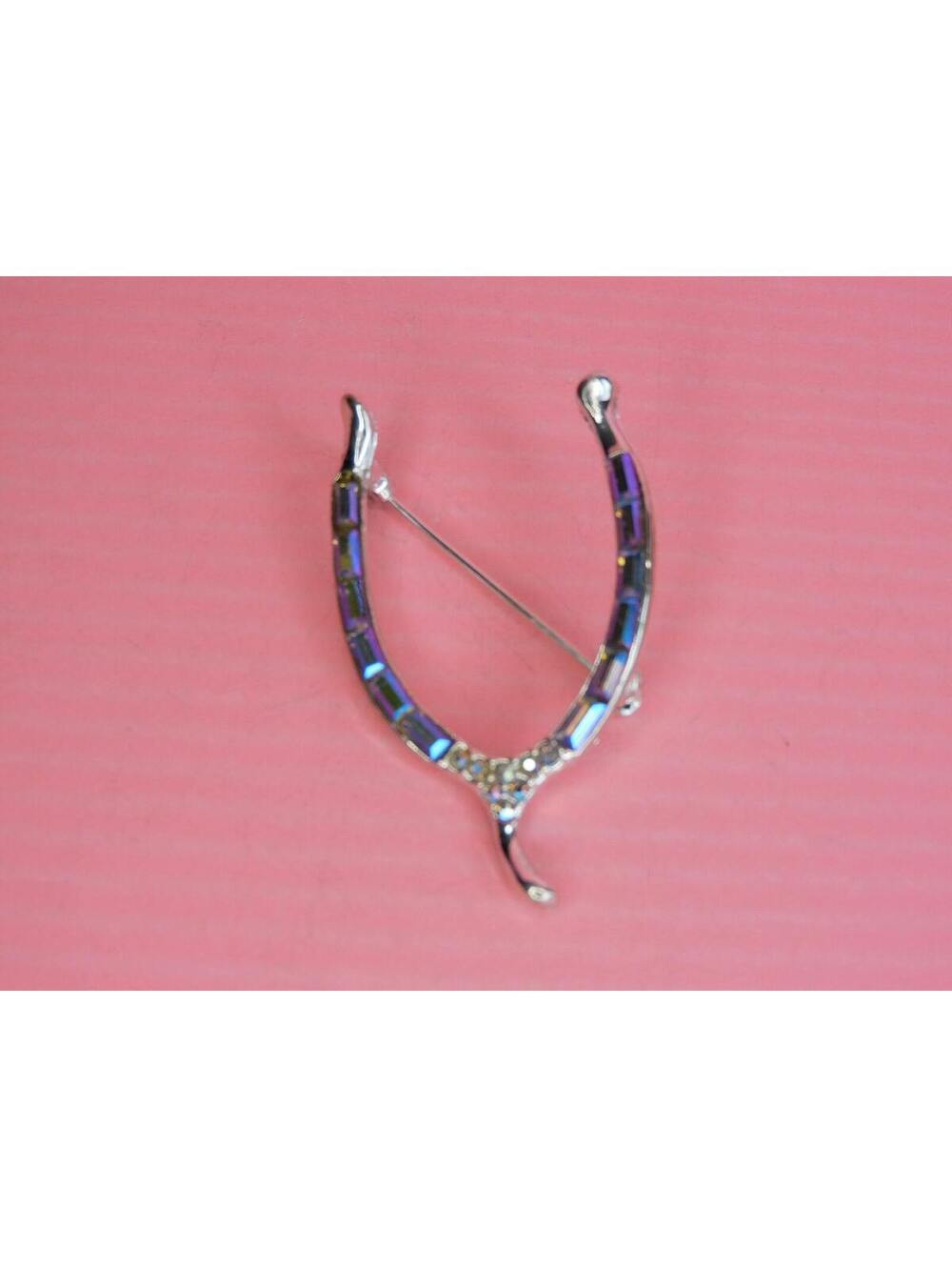 Vintage Silver and Rhinestone Wishbone Pin